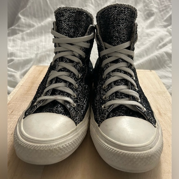 Womens Converse CTAS Hi Black Silver Bling Shoes 570985F Size 10 - Picture 2 of 8